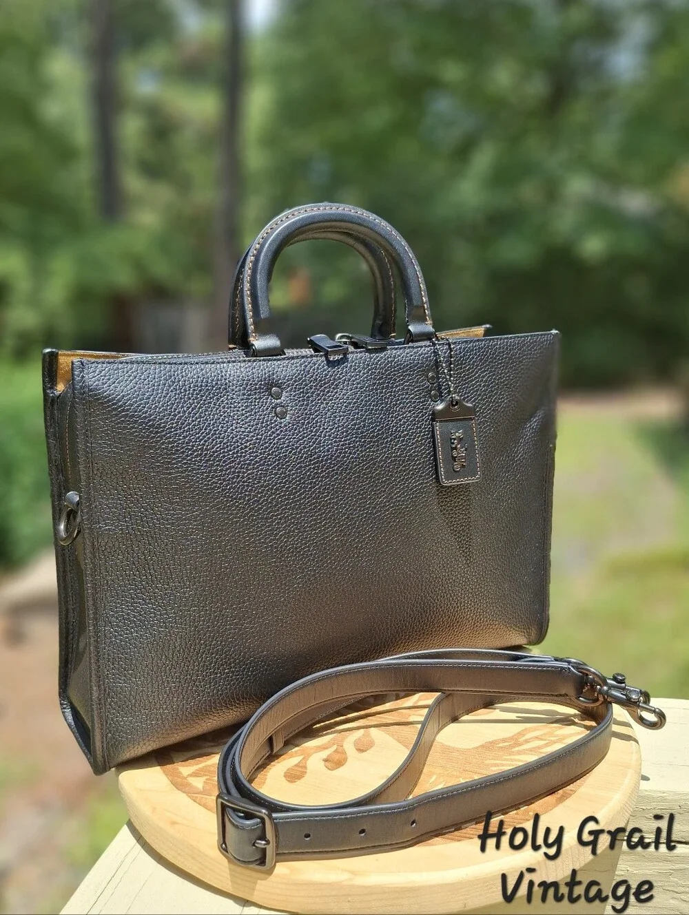 Coach Rogue Briefcase Laptop In Black Regenerative Pebbled Leather #CD789